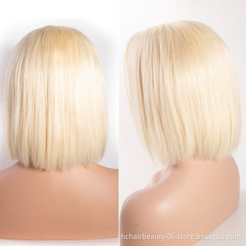 Factory Directly Provided whole price Pixie Cut Human Hair 613 Lace Front Short Curly Bob Wig